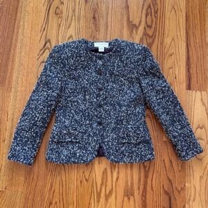 Jones New York Petite Wool Tweed Blazer Jacket Purple White Size 8P Small